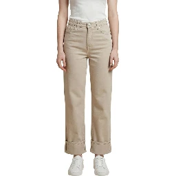 Beige Cotton Mom Jeans