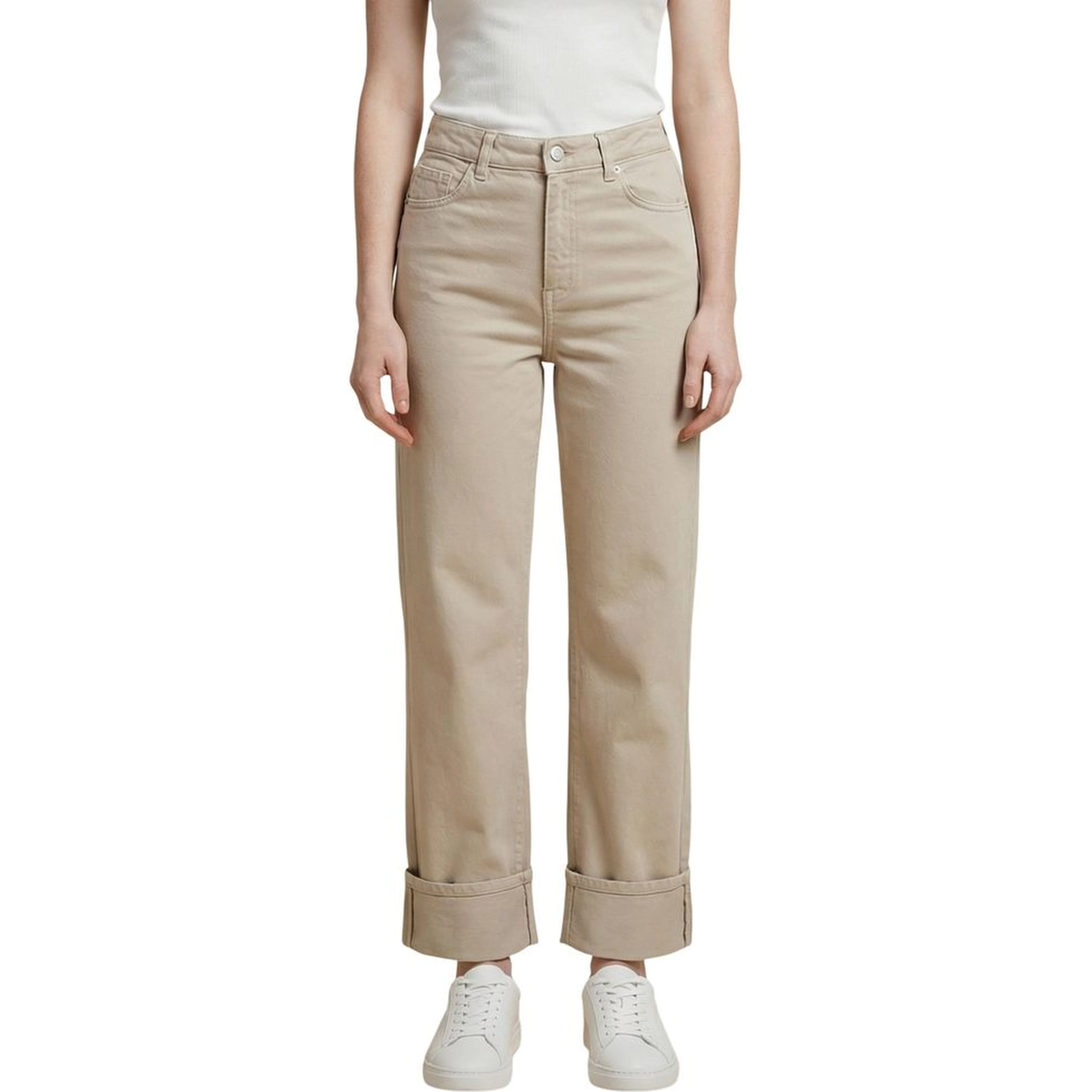 Beige Cotton Mom Jeans