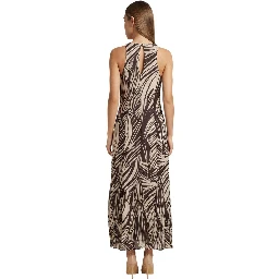 Brown Polyester Long Dress