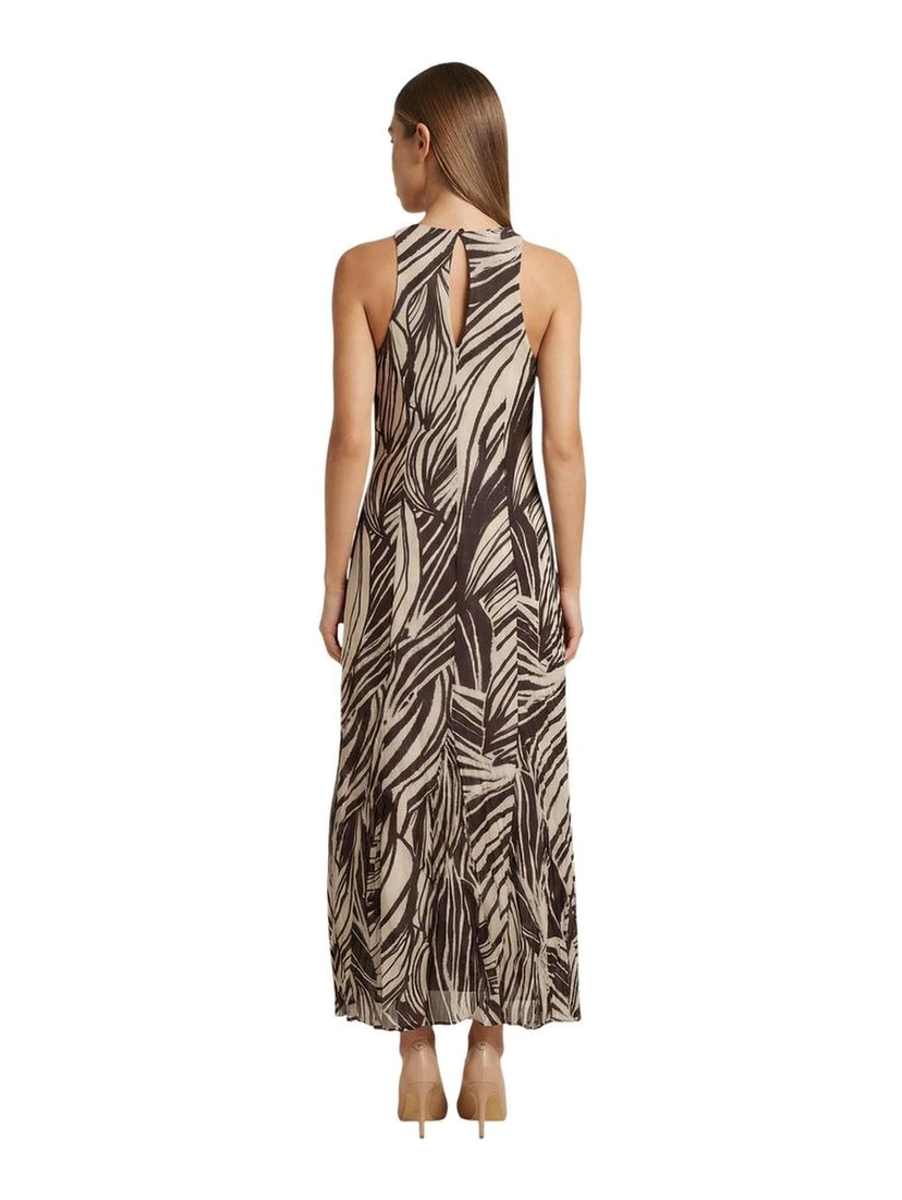 Brown Polyester Long Dress