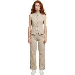Beige Cotton Mom Jeans