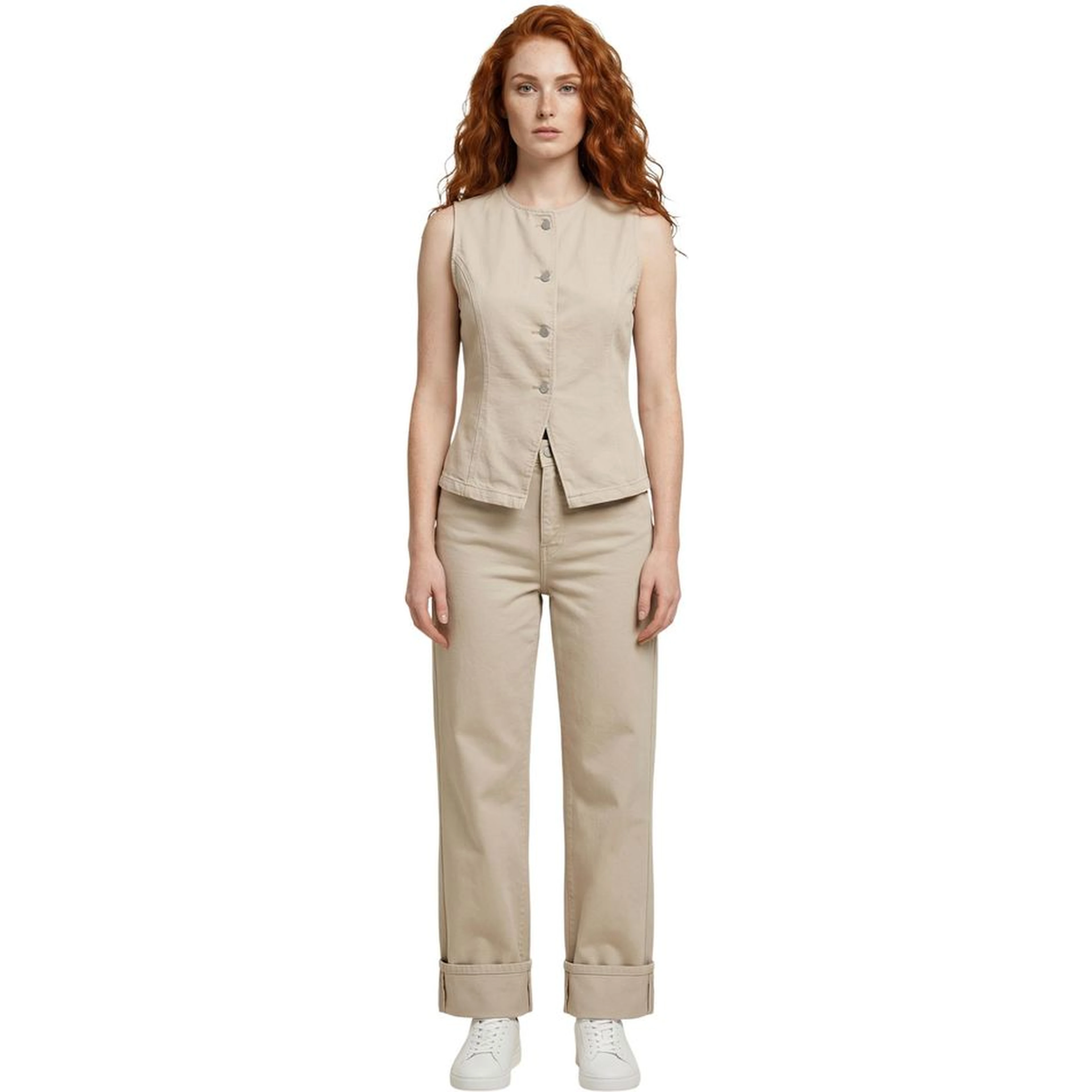 Beige Cotton Mom Jeans