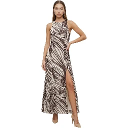 Brown Polyester Long Dress