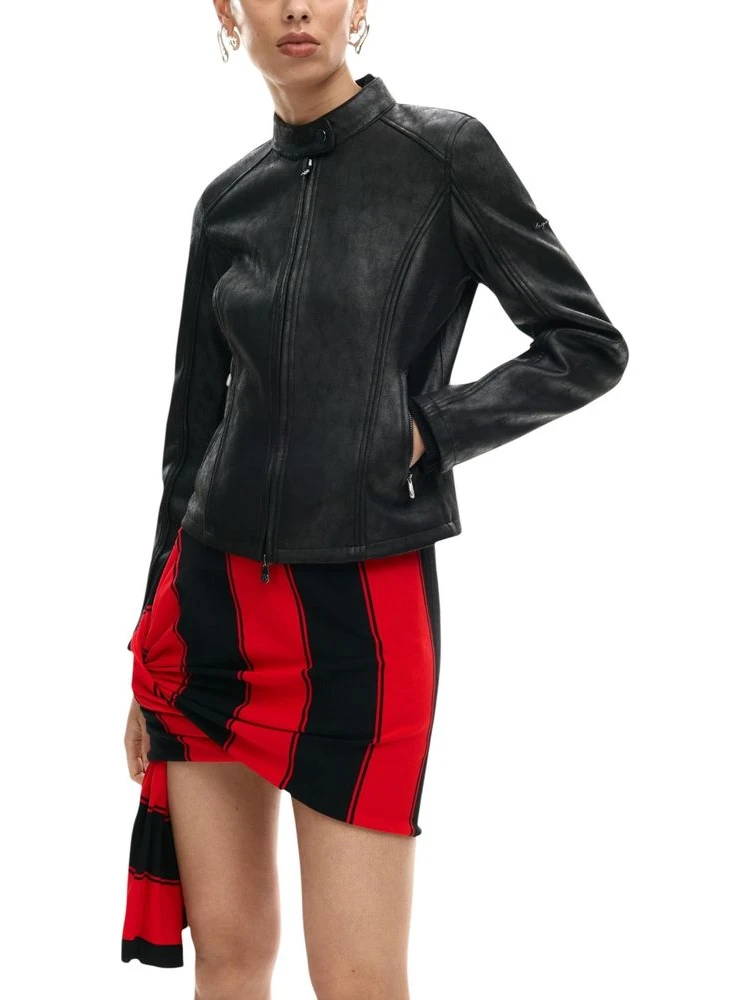 Black Polyester Leather Jacket