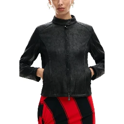Black Polyester Leather Jacket