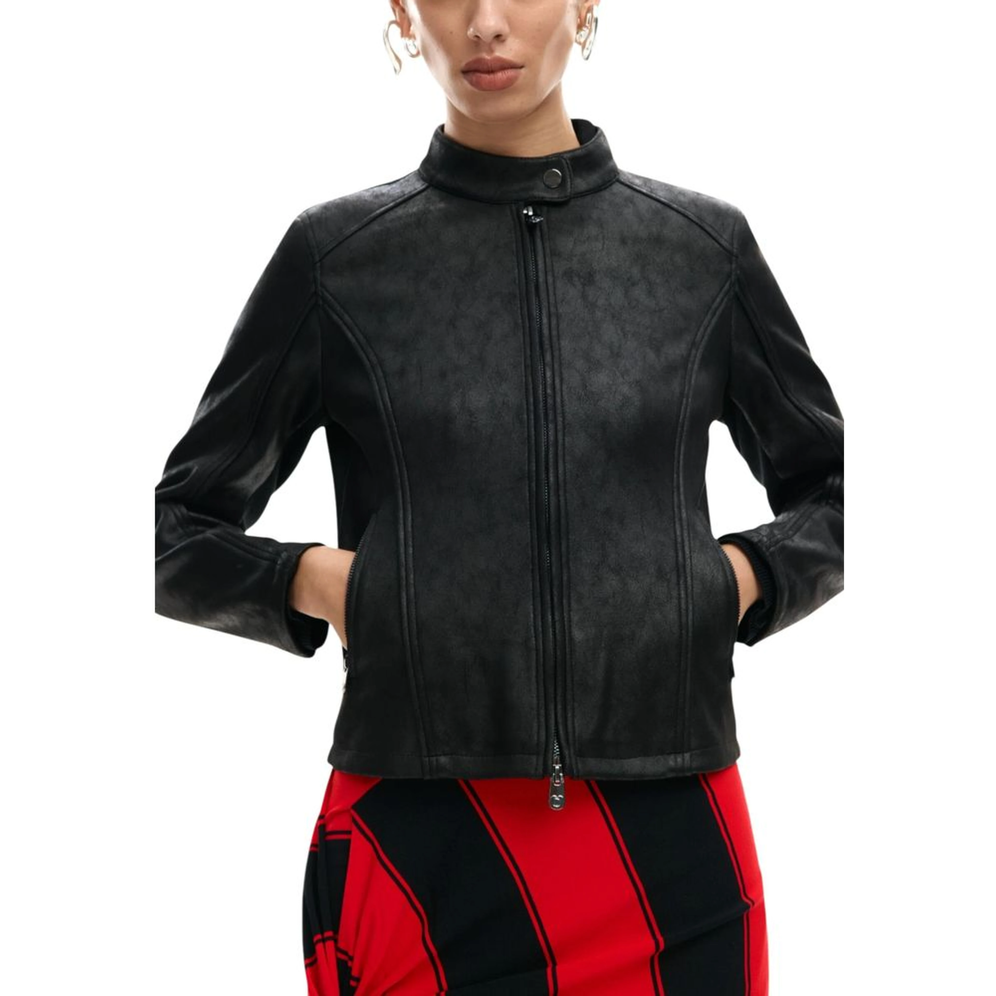 Black Polyester Leather Jacket