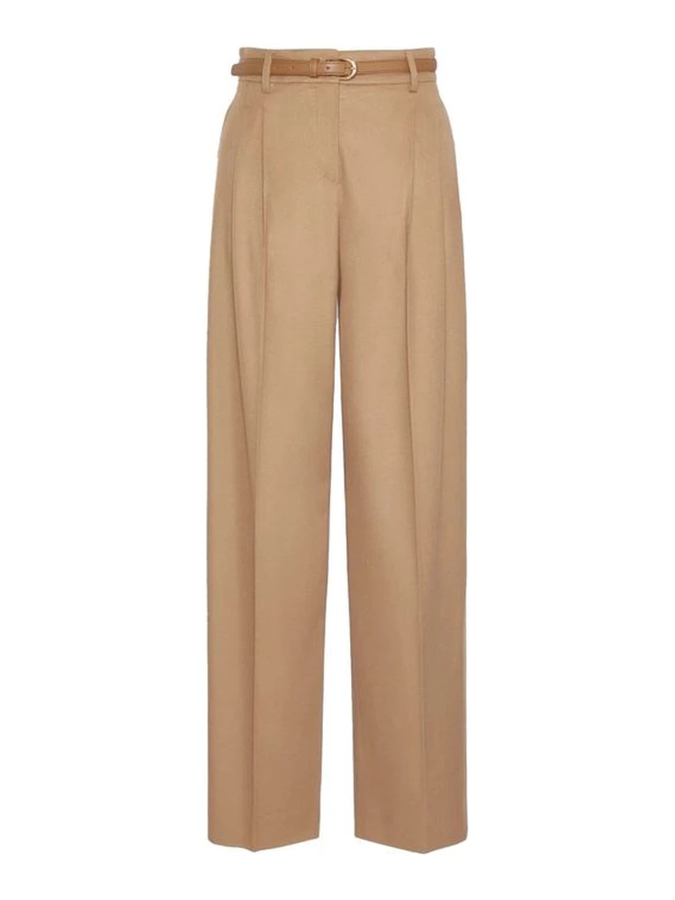 Brown Virgin Wool Casual Pants