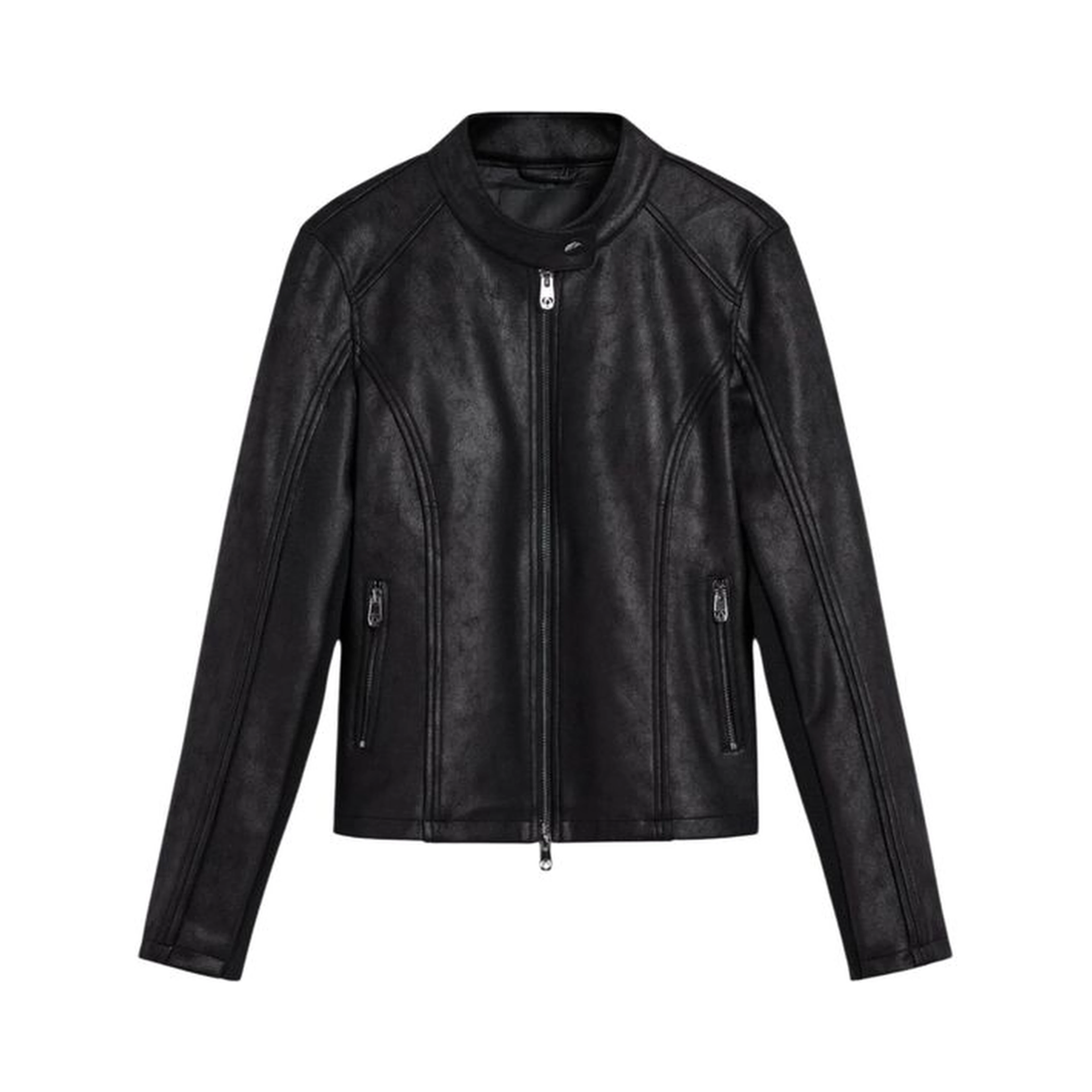 Black Polyester Leather Jacket