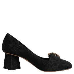 Black Brocade Crystals Heels Pumps Shoes