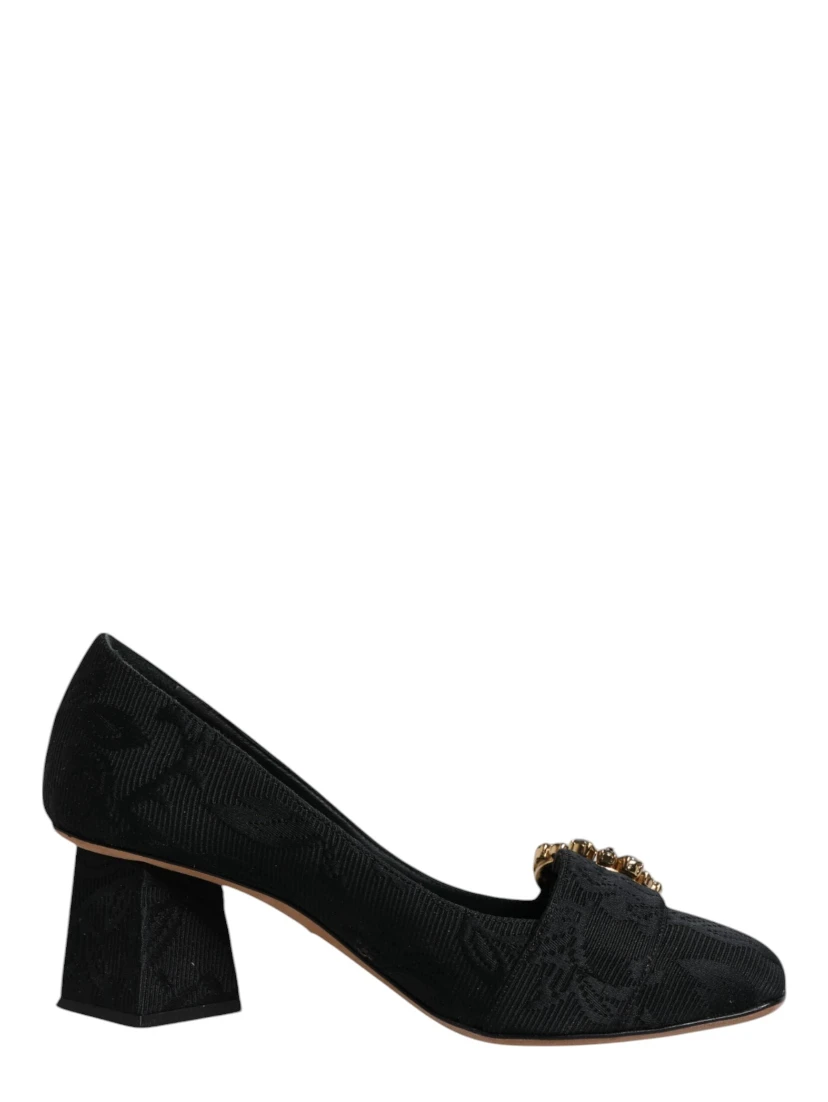 Black Brocade Crystals Heels Pumps Shoes