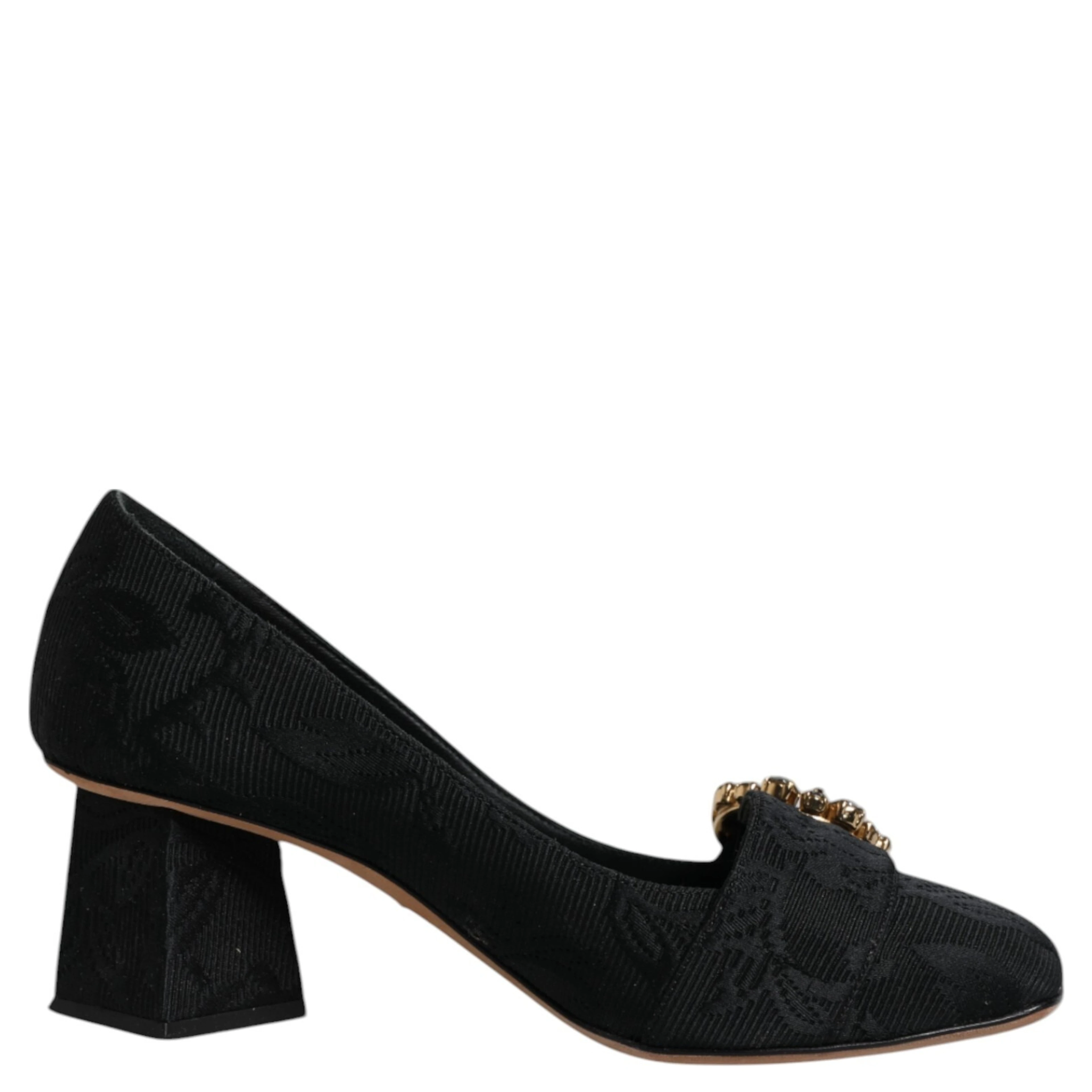 Black Brocade Crystals Heels Pumps Shoes