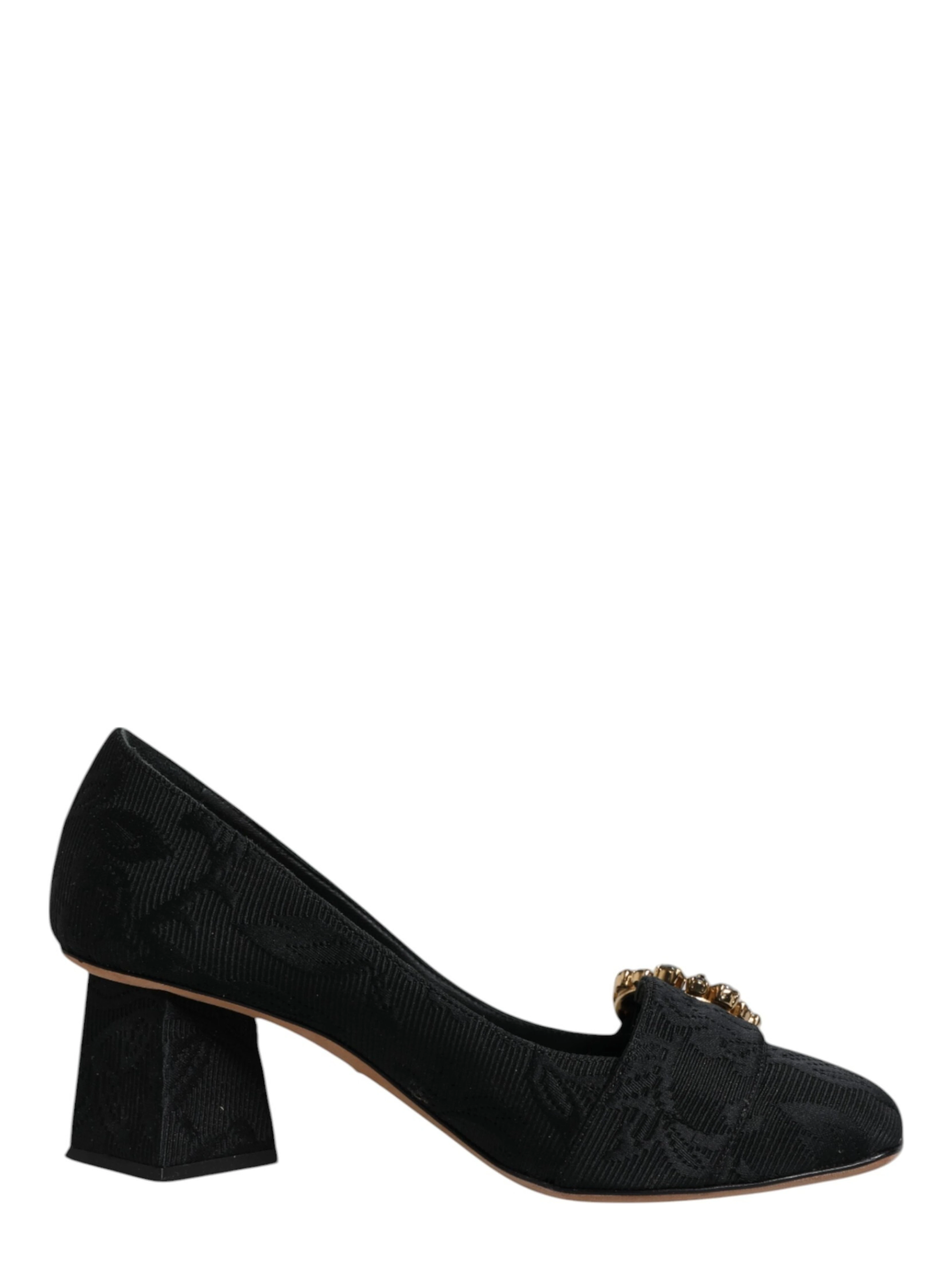 Black Brocade Crystals Heels Pumps Shoes