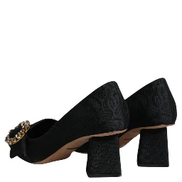 Black Brocade Crystals Heels Pumps Shoes
