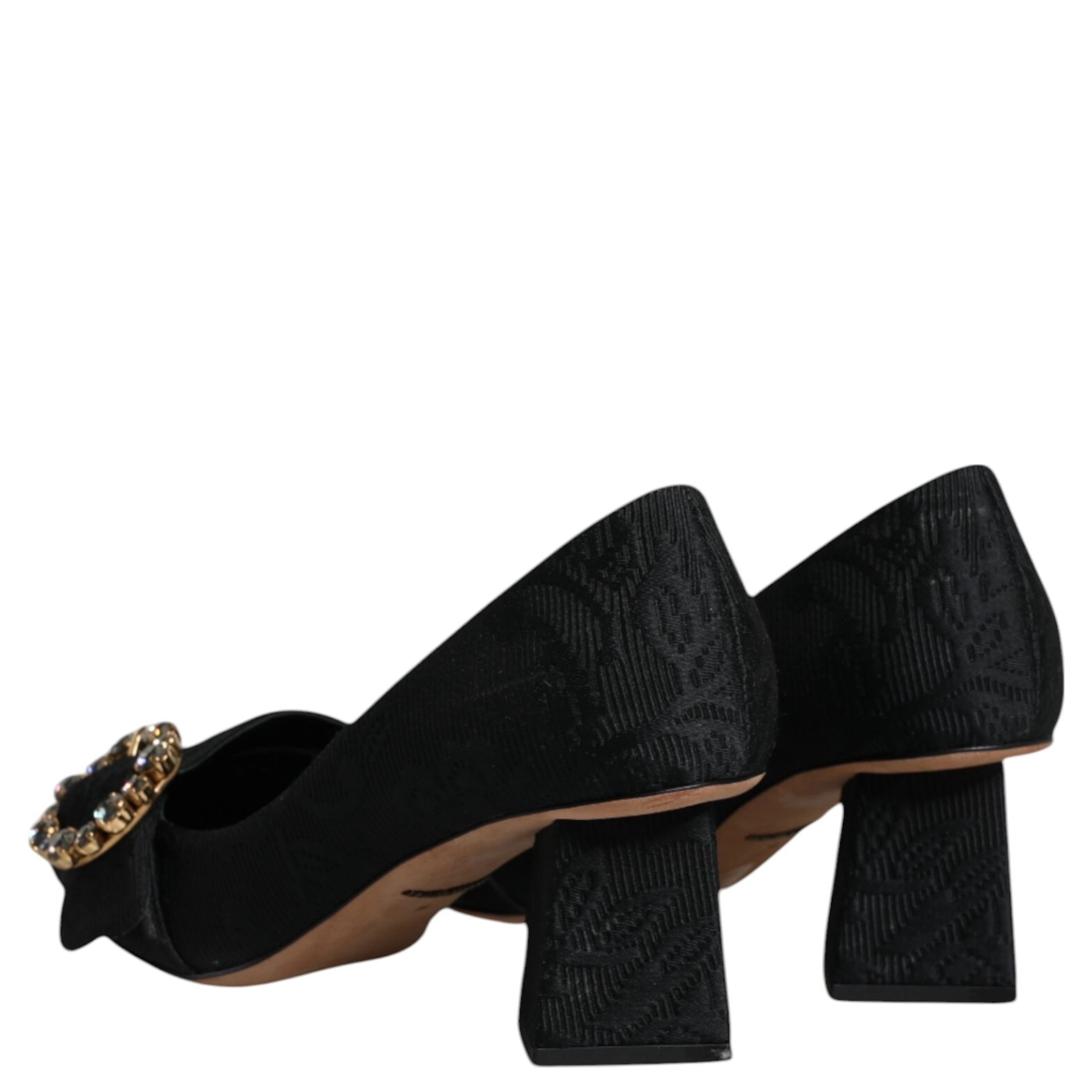 Black Brocade Crystals Heels Pumps Shoes