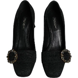 Black Brocade Crystals Heels Pumps Shoes
