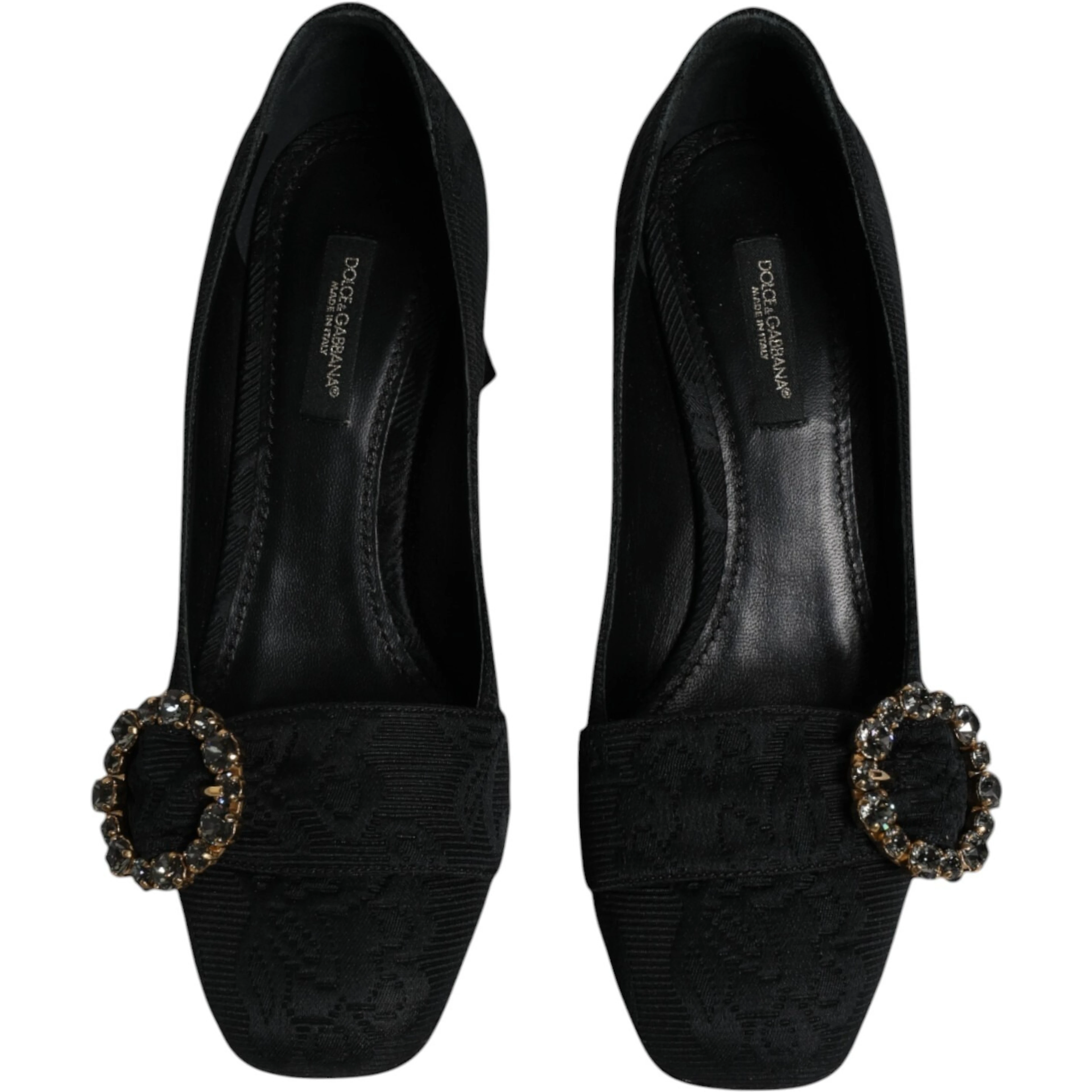 Black Brocade Crystals Heels Pumps Shoes