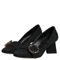 Black Brocade Crystals Heels Pumps Shoes