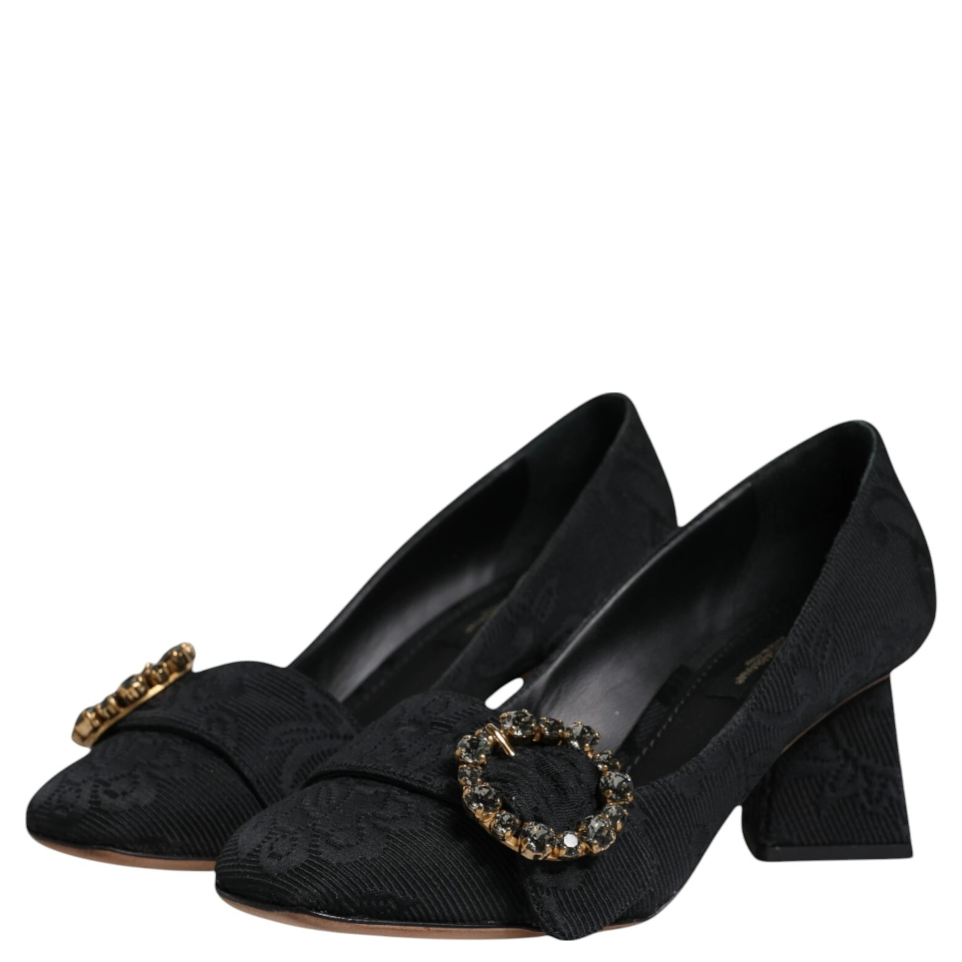 Black Brocade Crystals Heels Pumps Shoes