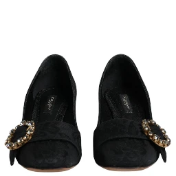 Black Brocade Crystals Heels Pumps Shoes