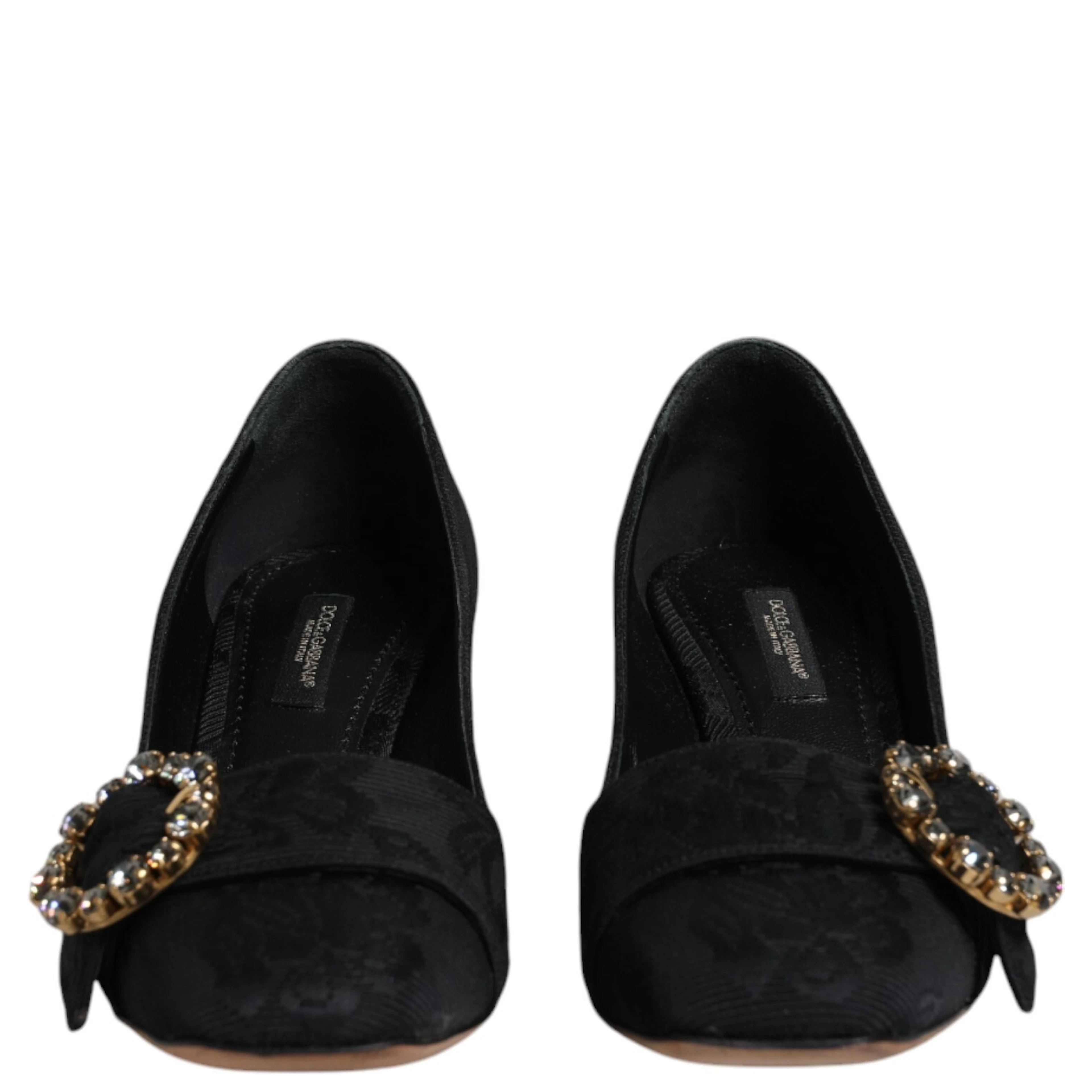 Black Brocade Crystals Heels Pumps Shoes