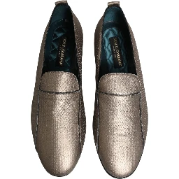 Silver Leather Logo Slip On Loafers Shoes