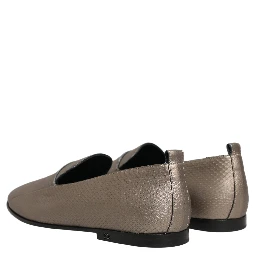 Silver Leather Logo Slip On Loafers Shoes