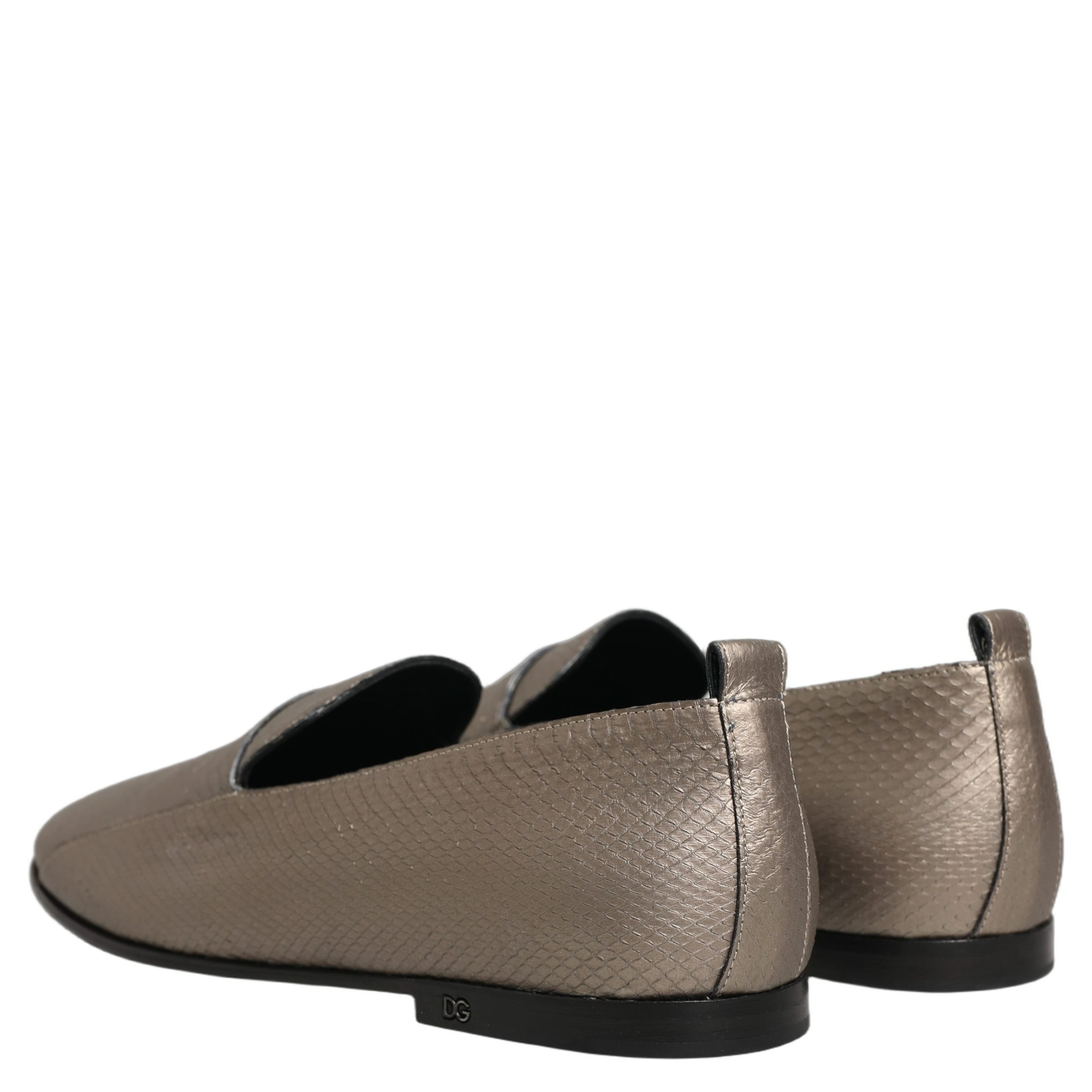 Silver Leather Logo Slip On Loafers Shoes