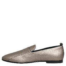 Silver Leather Logo Slip On Loafers Shoes