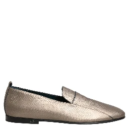 Silver Leather Logo Slip On Loafers Shoes