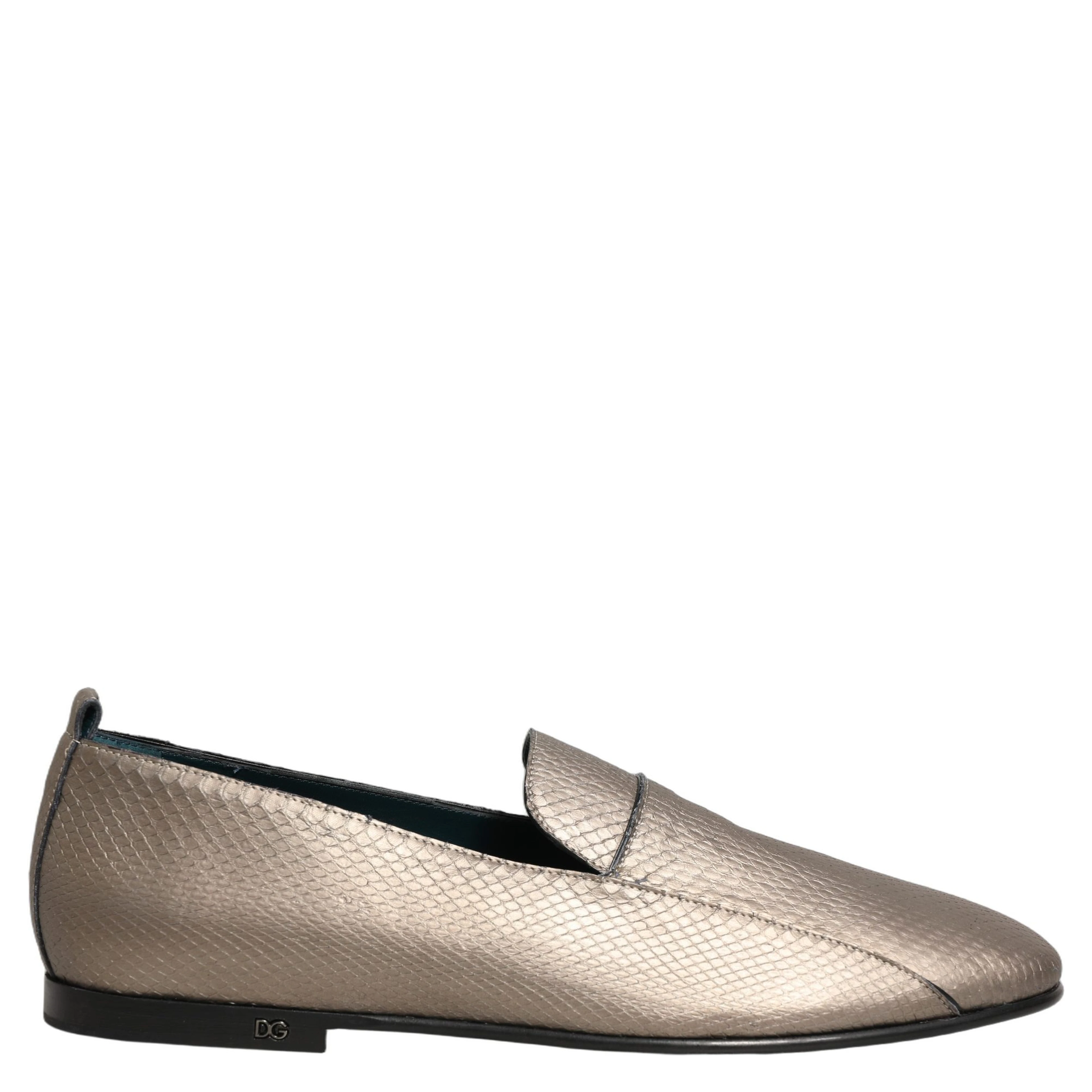 Silver Leather Logo Slip On Loafers Shoes