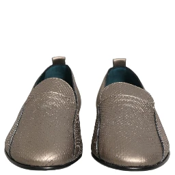 Silver Leather Logo Slip On Loafers Shoes