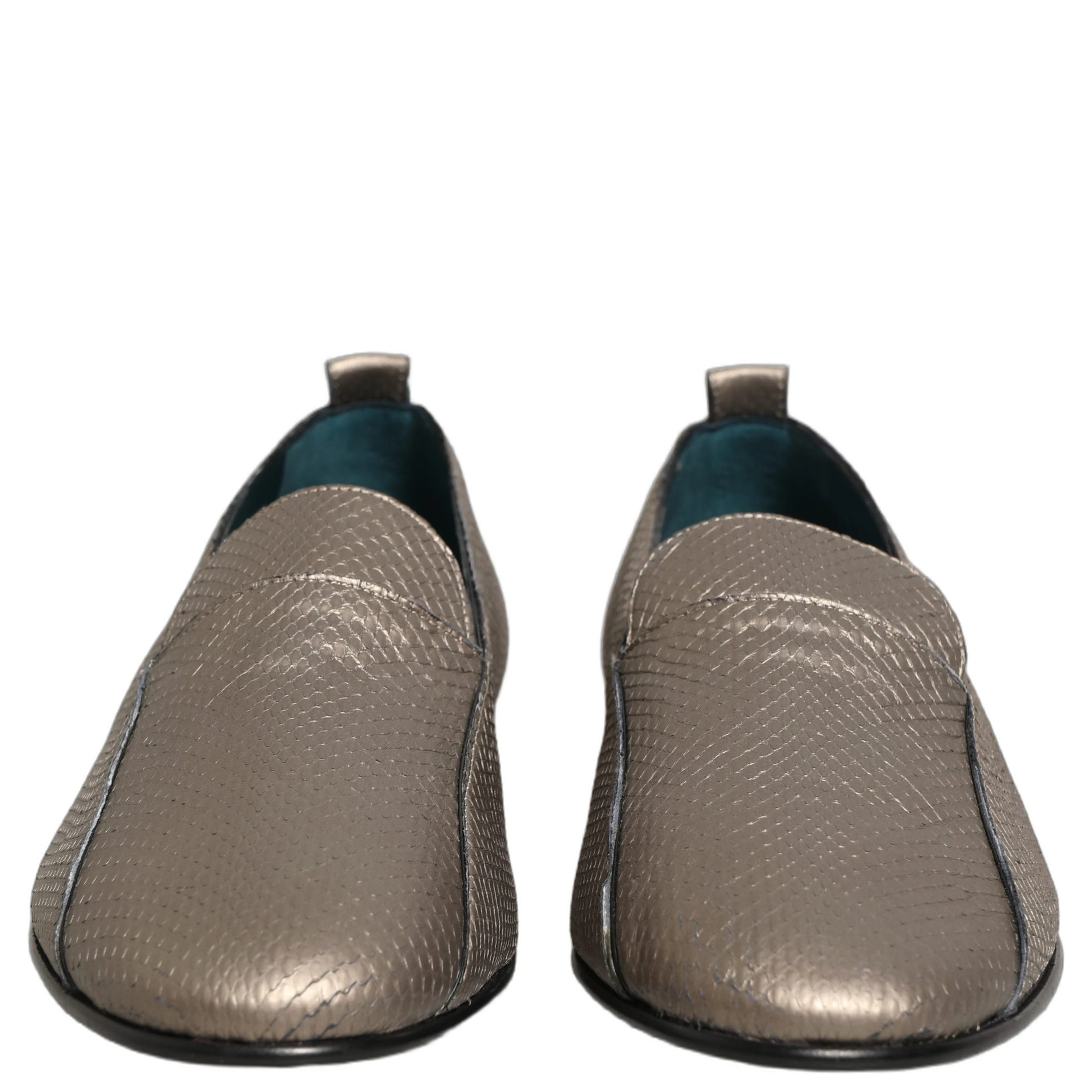 Silver Leather Logo Slip On Loafers Shoes