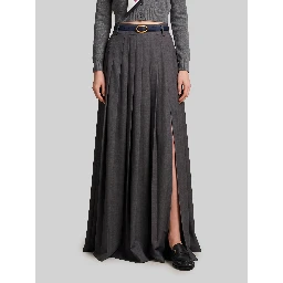 Anthracite maxi pleated skirt