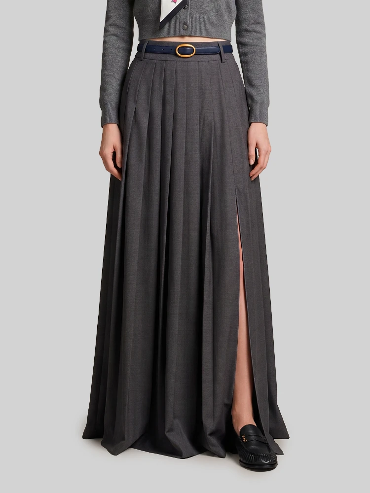 Anthracite maxi pleated skirt