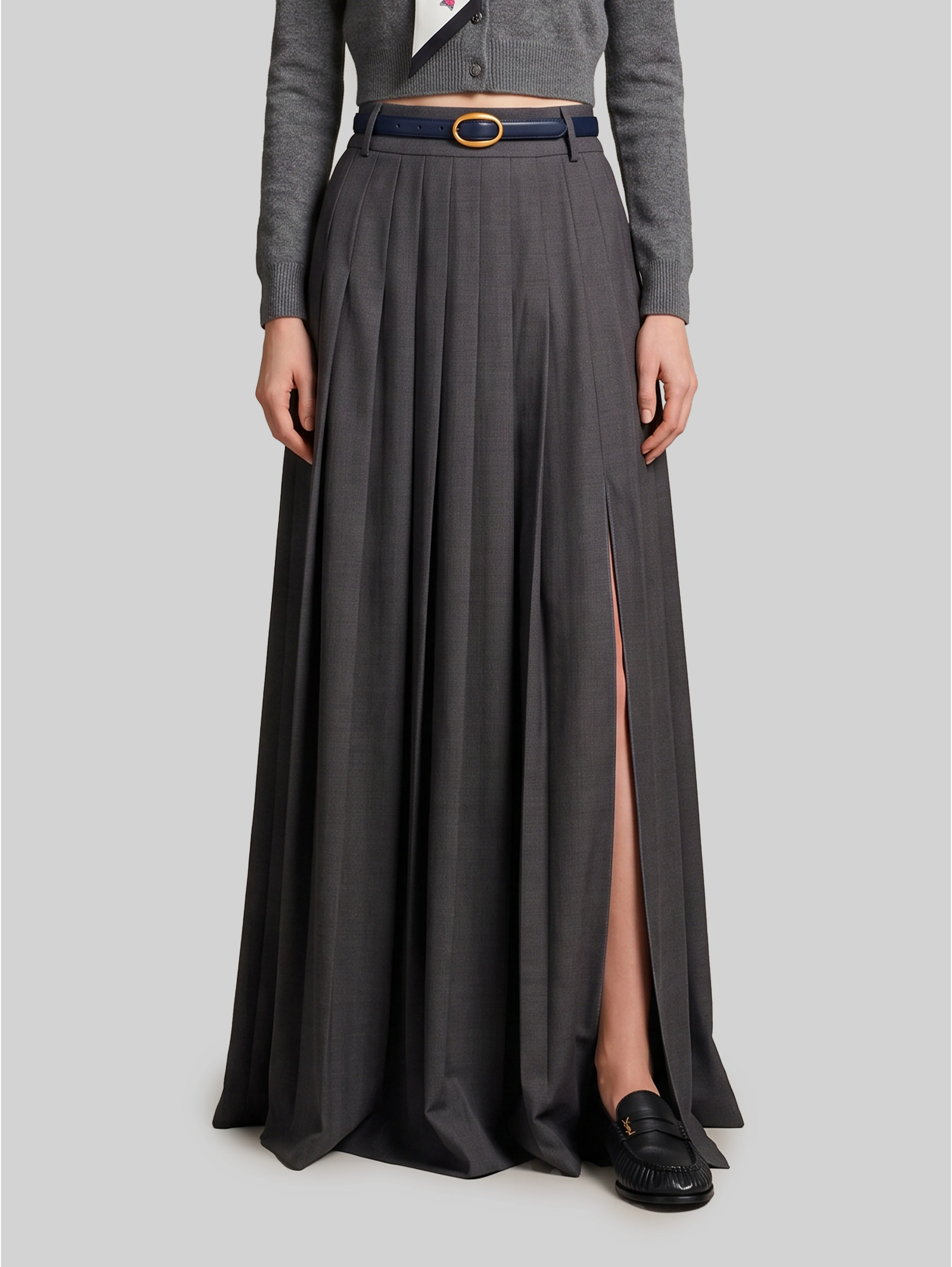 Anthracite maxi pleated skirt
