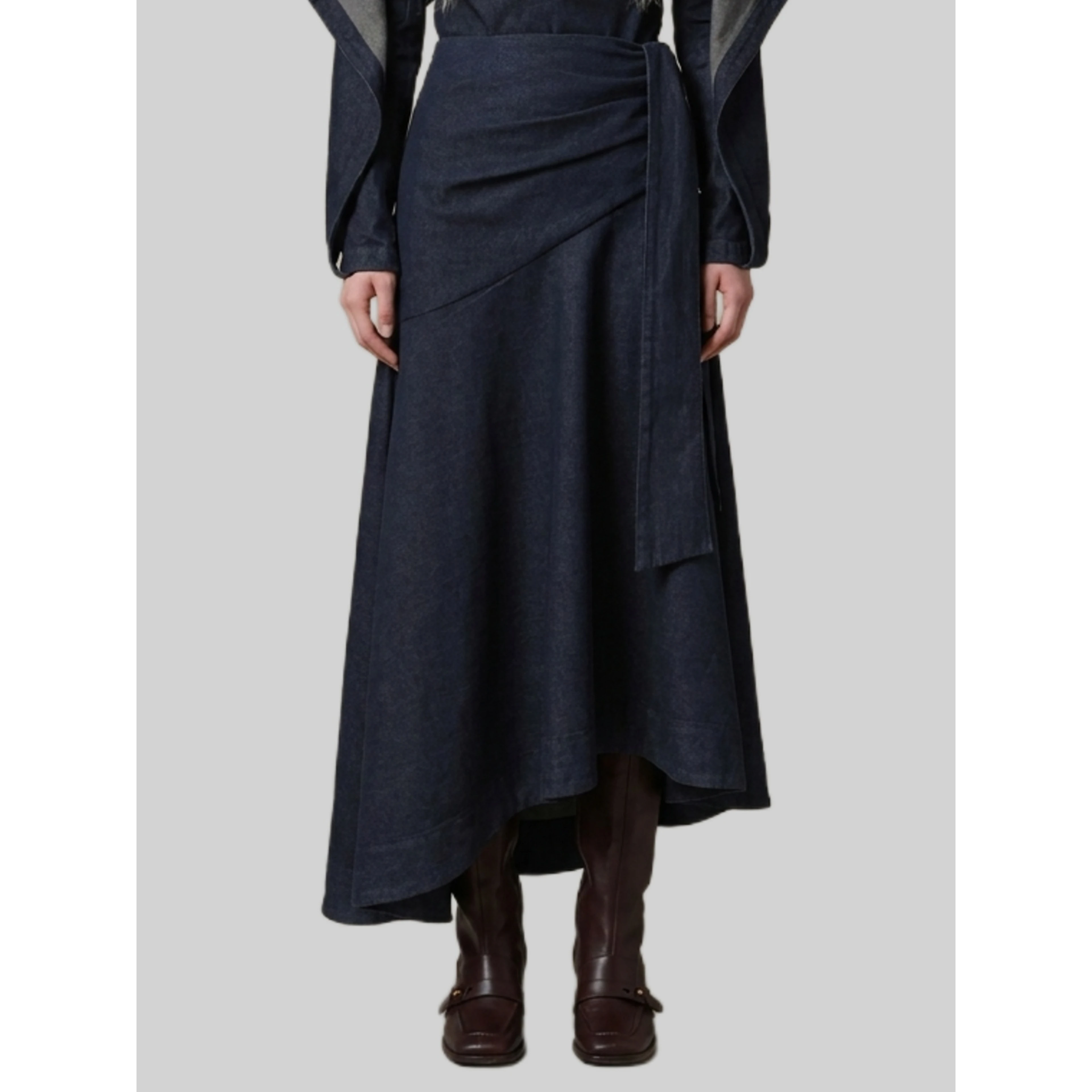 Maxi denim skirt with draping