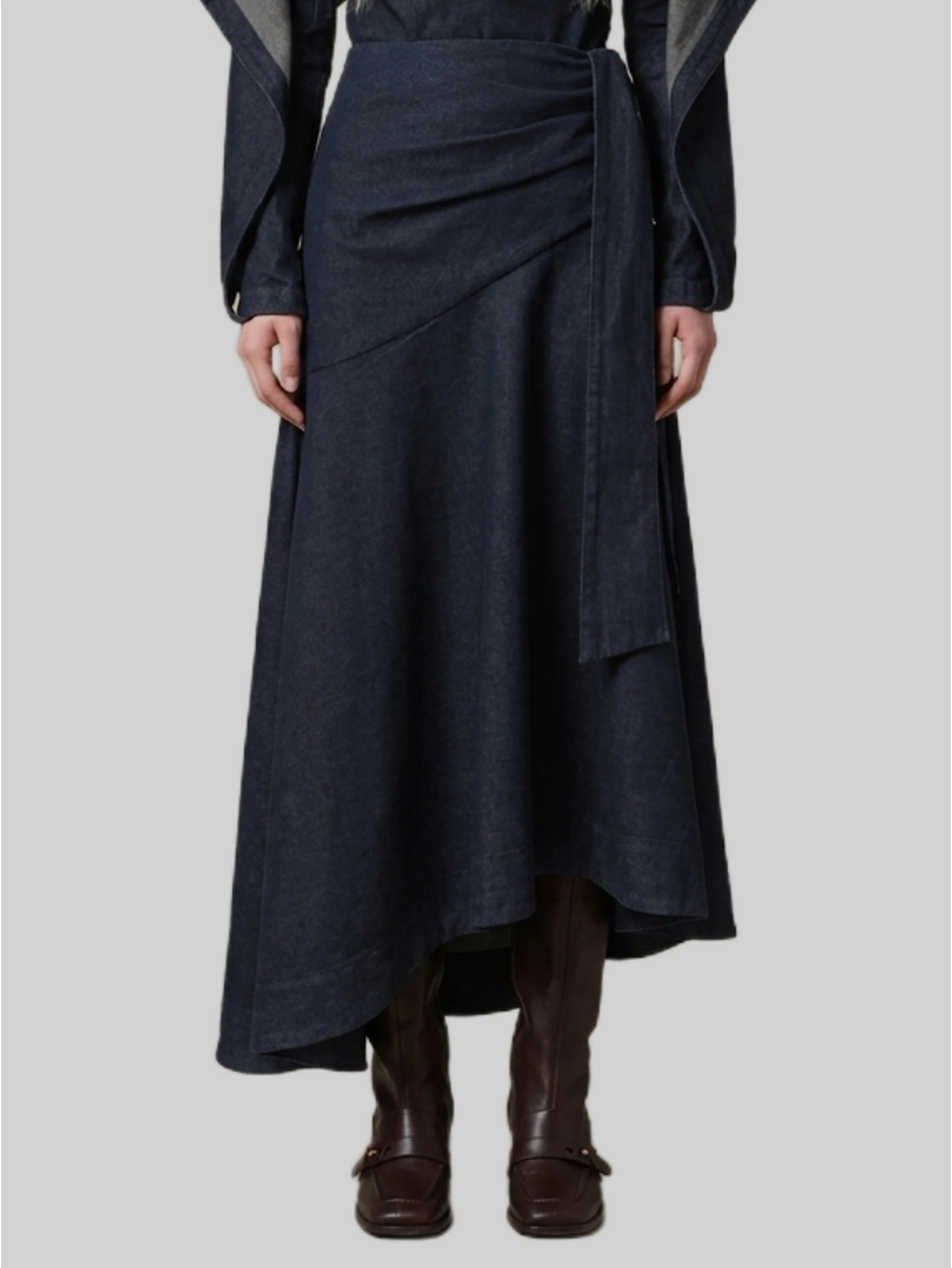 Maxi denim skirt with draping