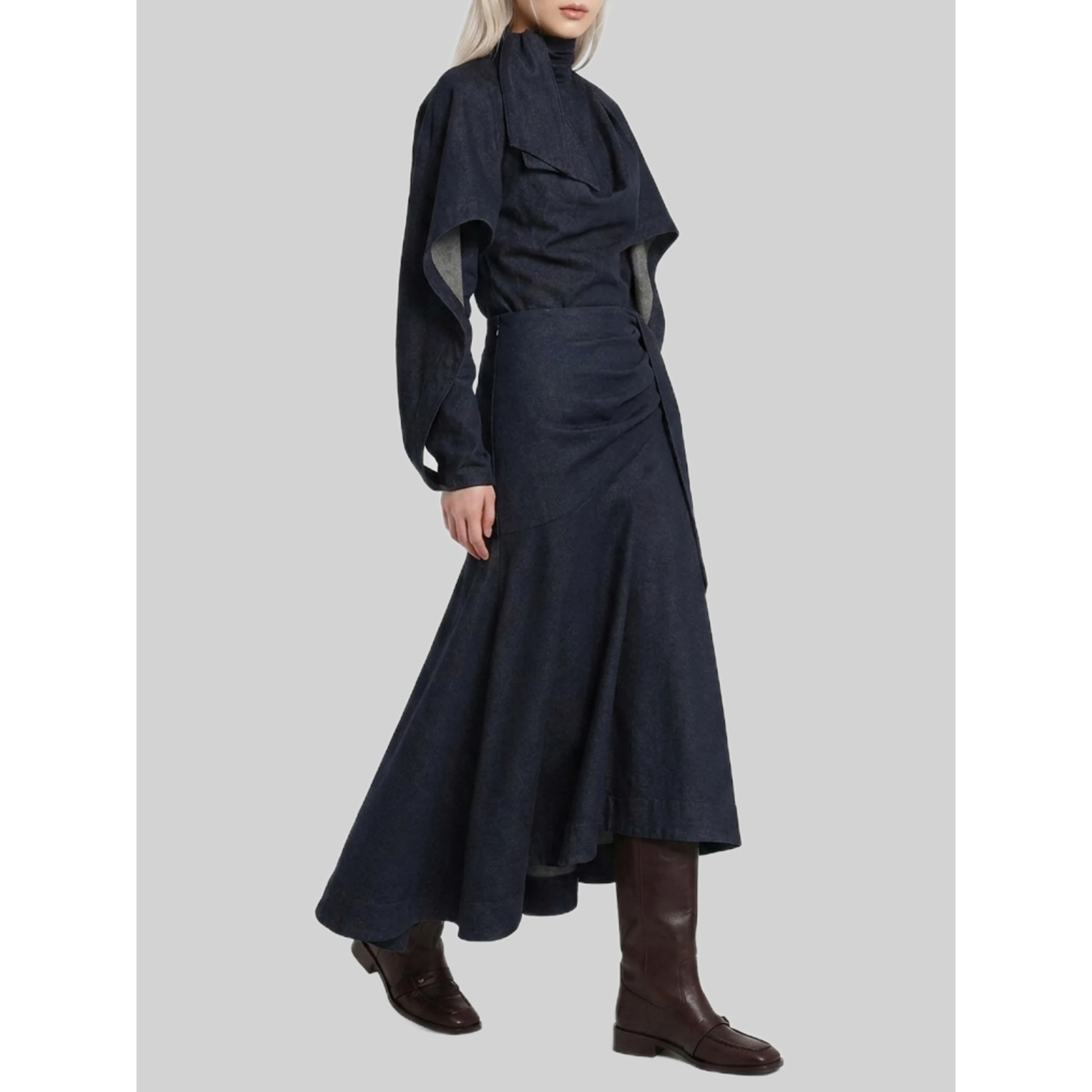 Maxi denim skirt with draping