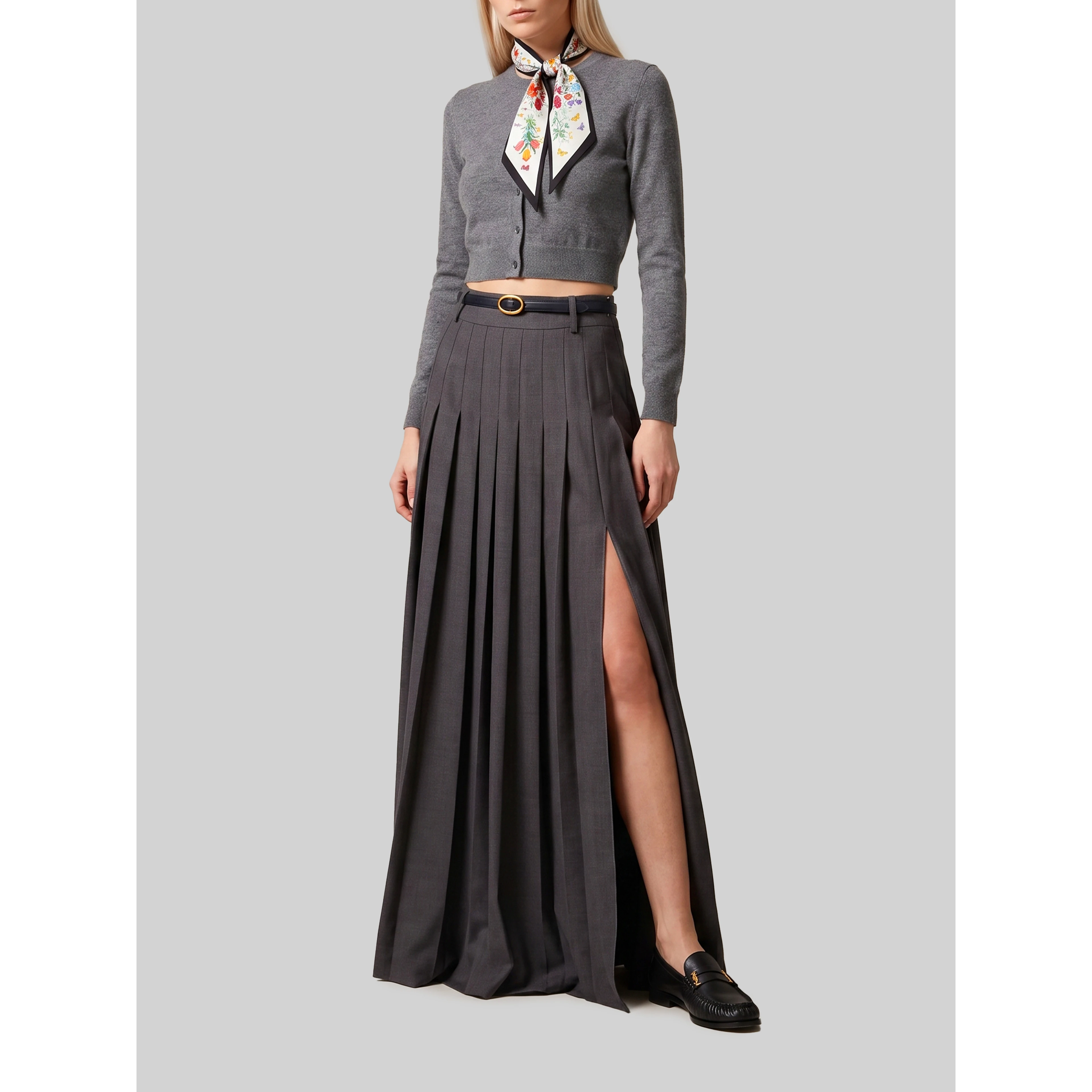 Anthracite maxi pleated skirt