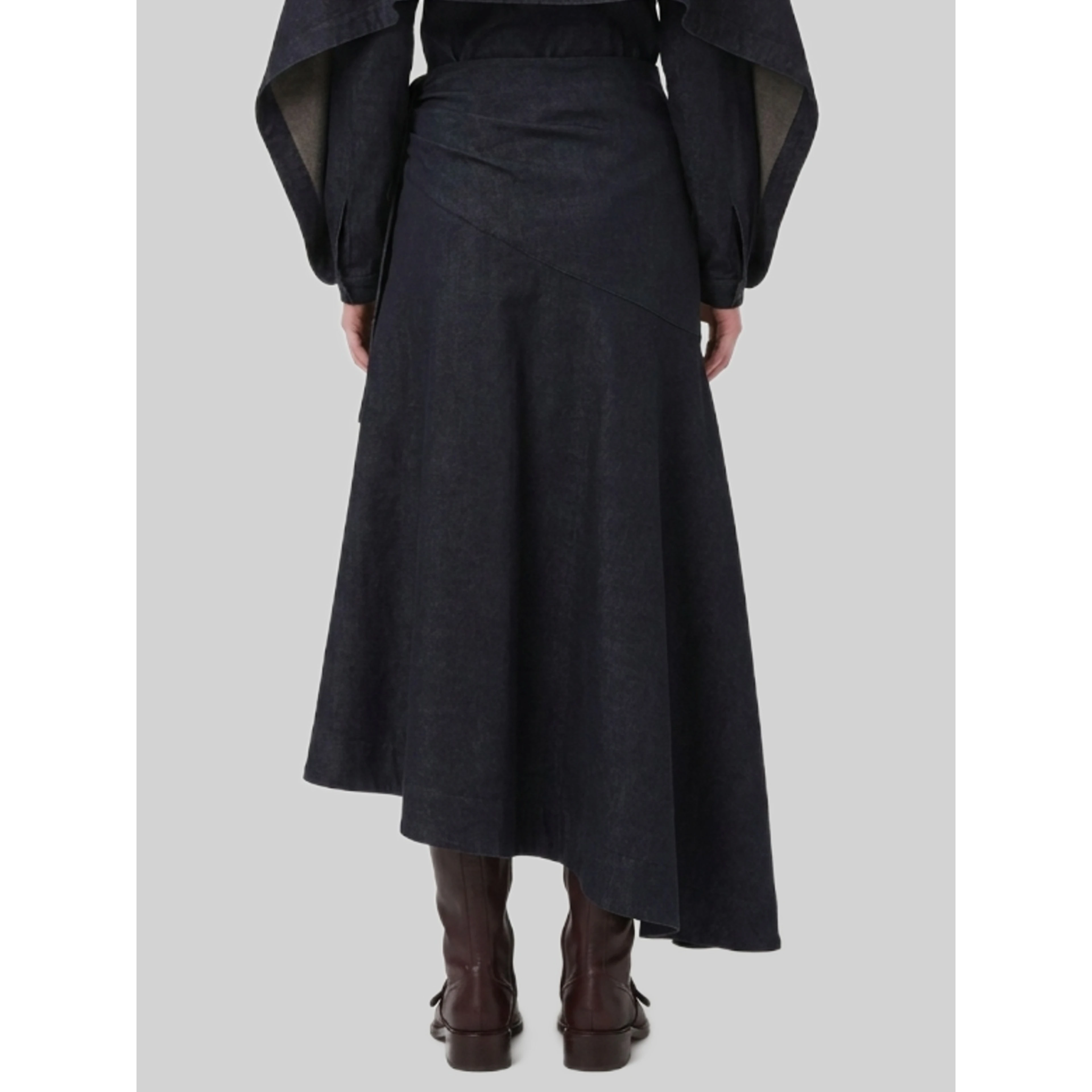 Maxi denim skirt with draping