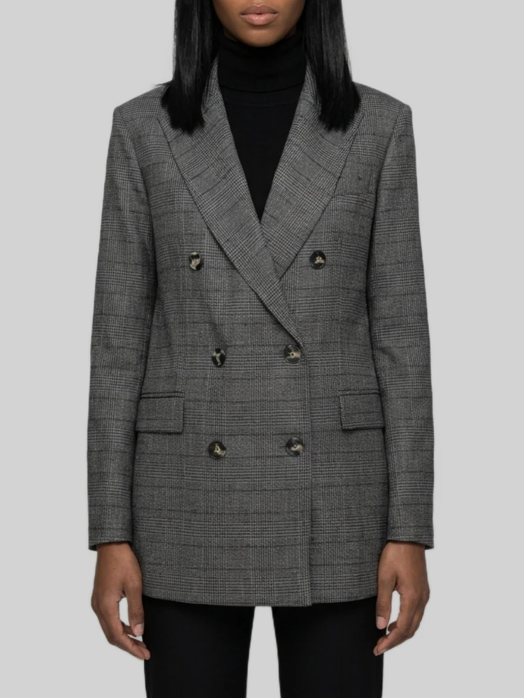Double-breasted Prince of Wales check jacket