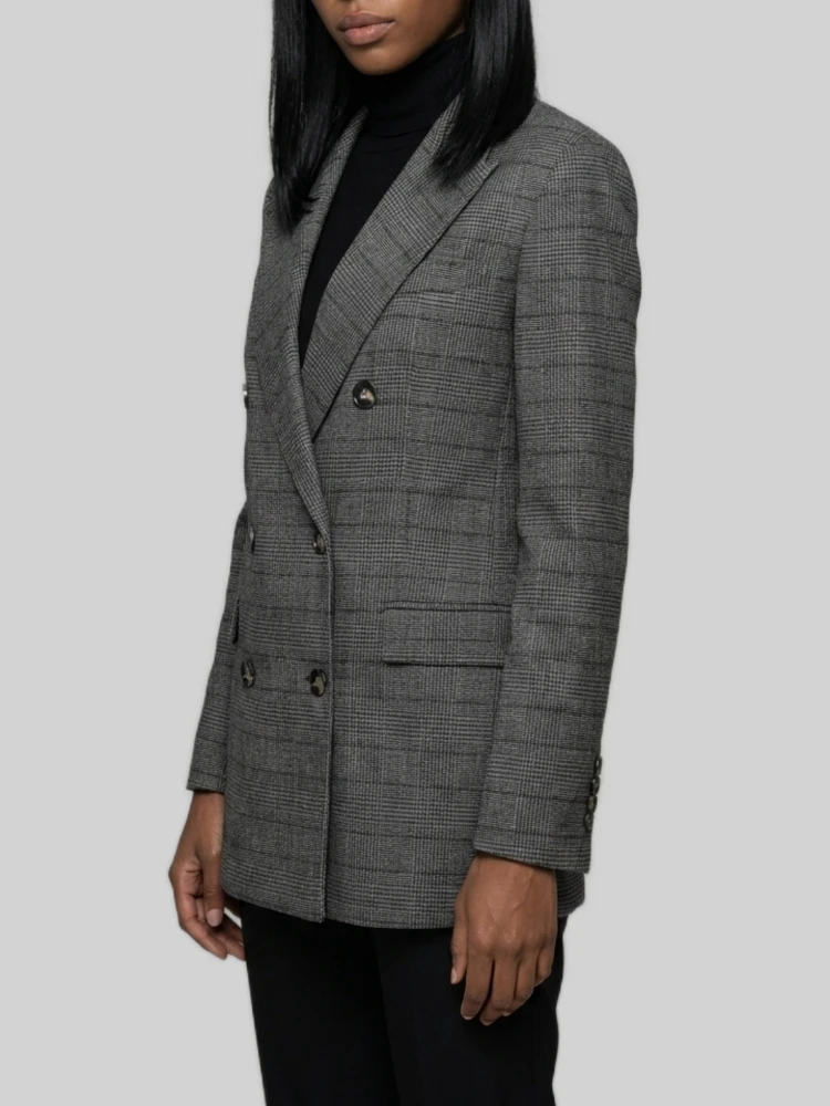 Double-breasted Prince of Wales check jacket alternative