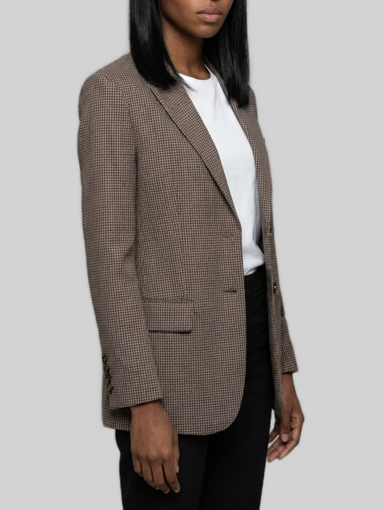 Single-breasted micro-check jacket alternative