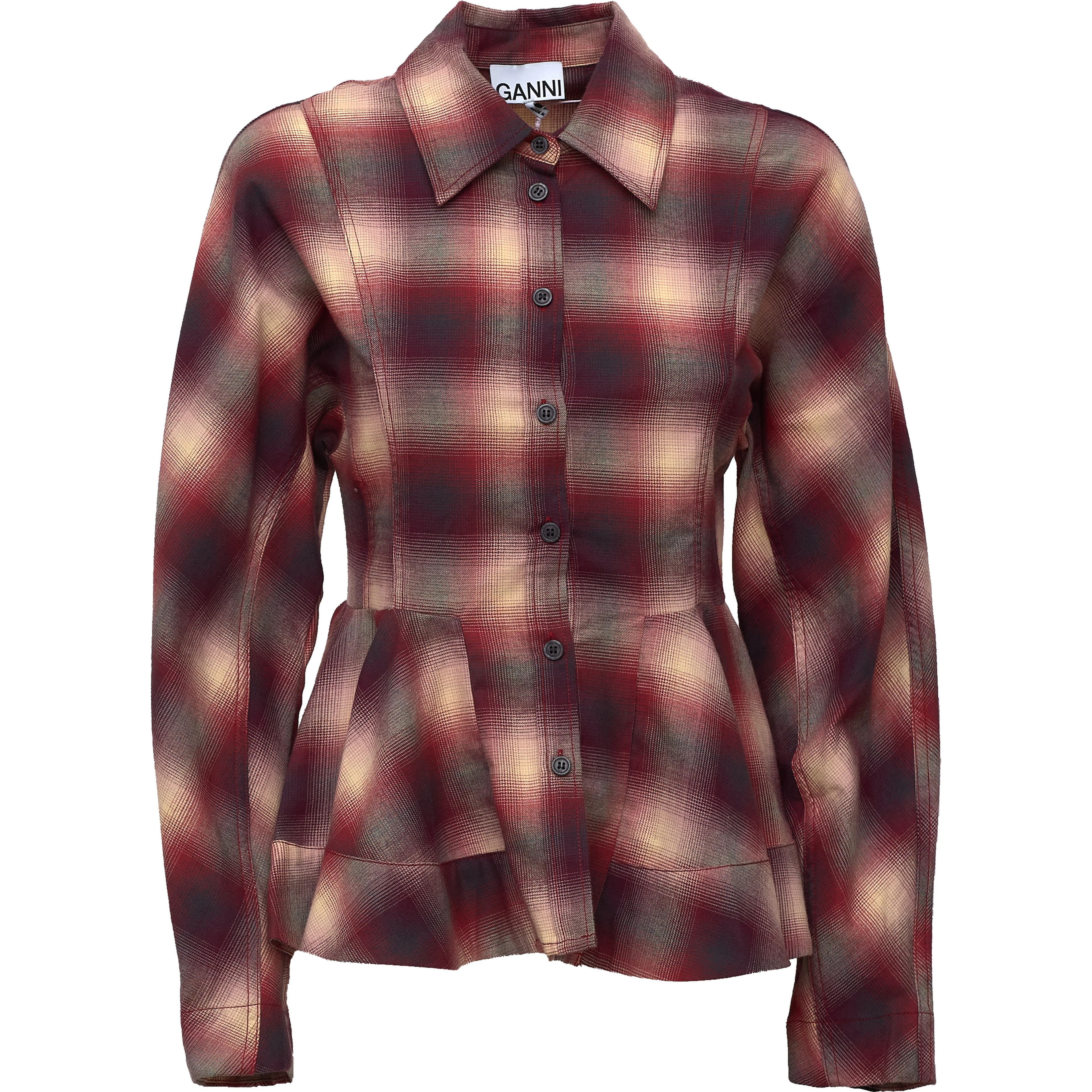 Cotton Flannel Check Peplum Shirt