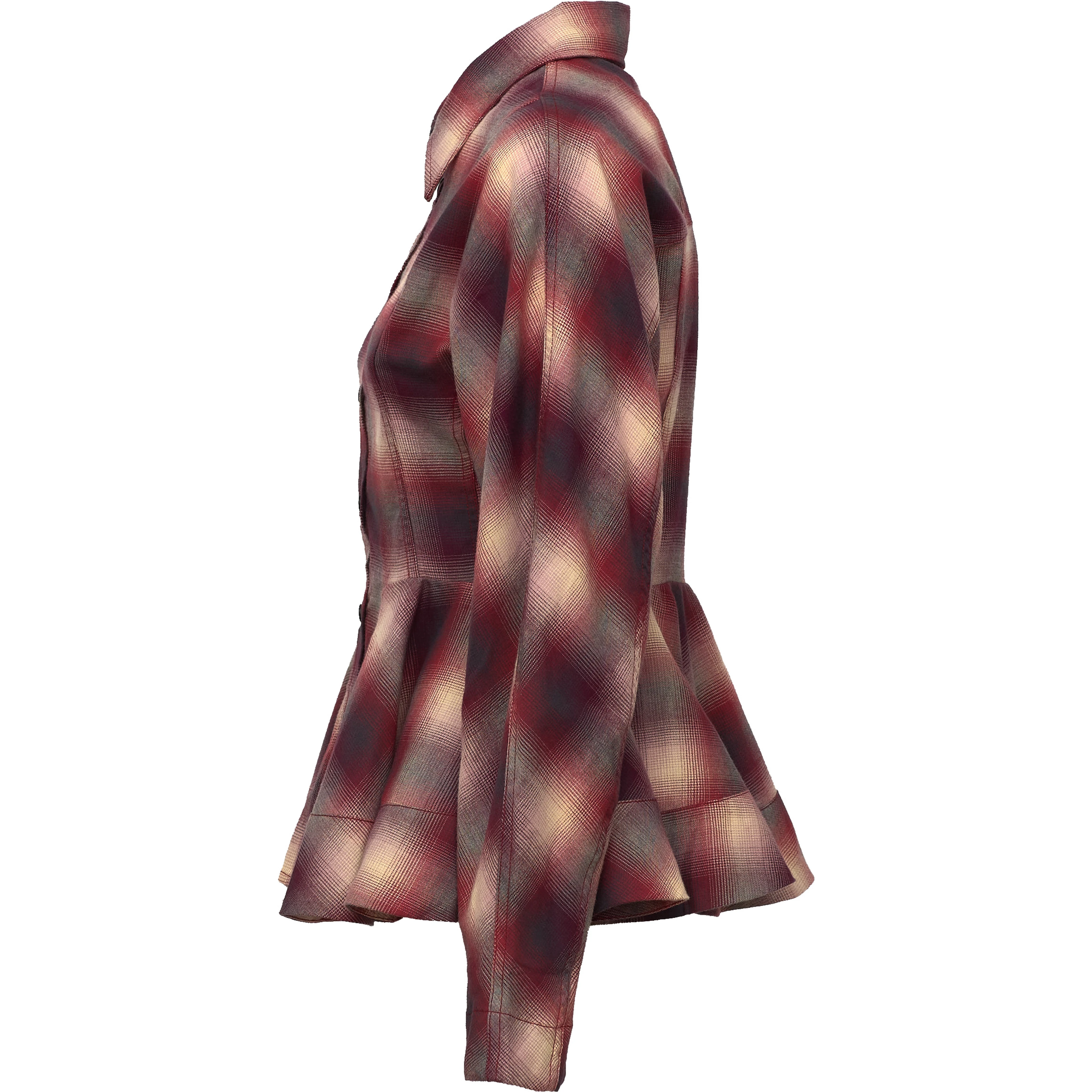 Cotton Flannel Check Peplum Shirt