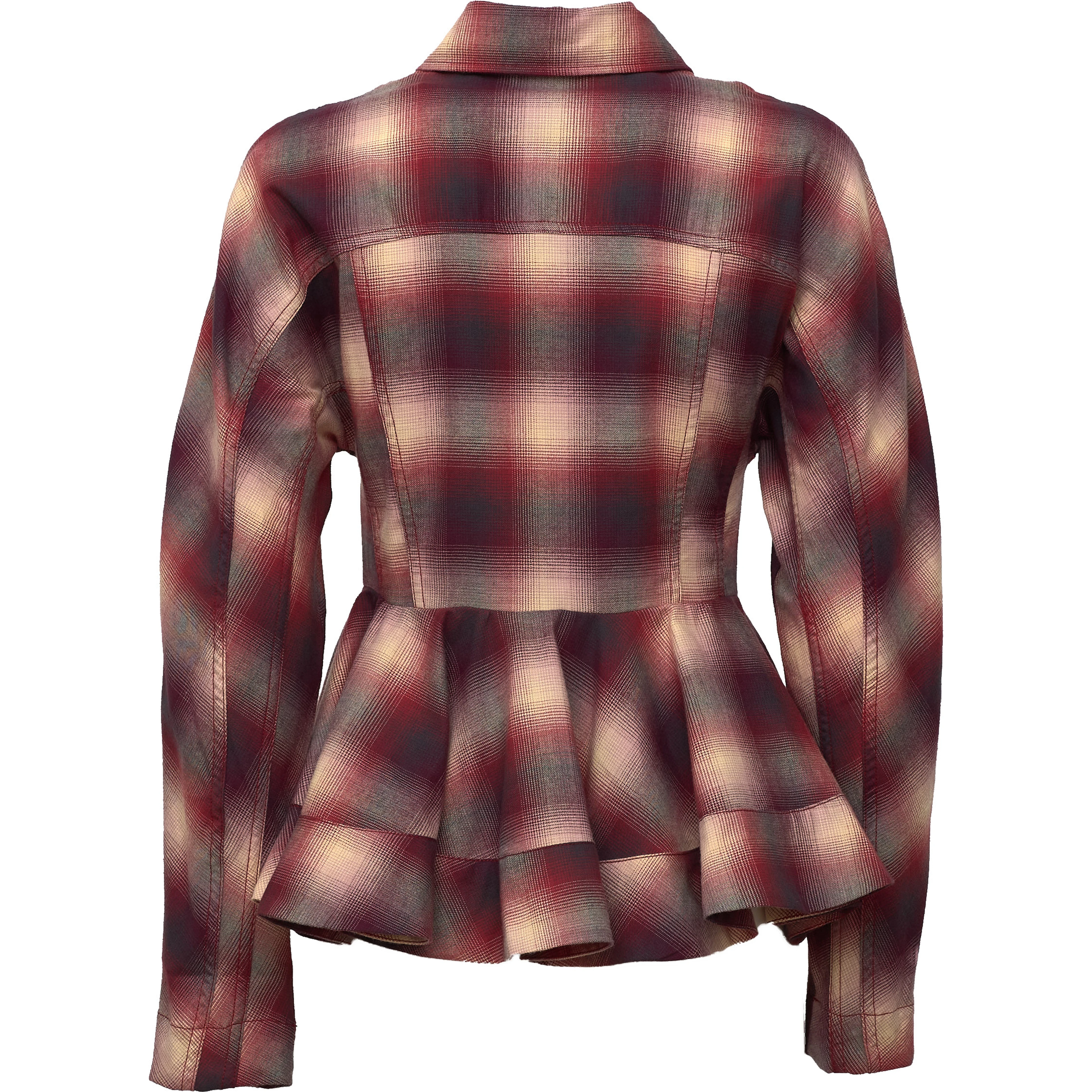 Cotton Flannel Check Peplum Shirt