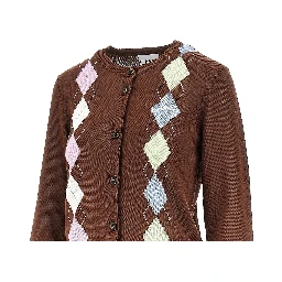 Knitted cardigan with diamond motif