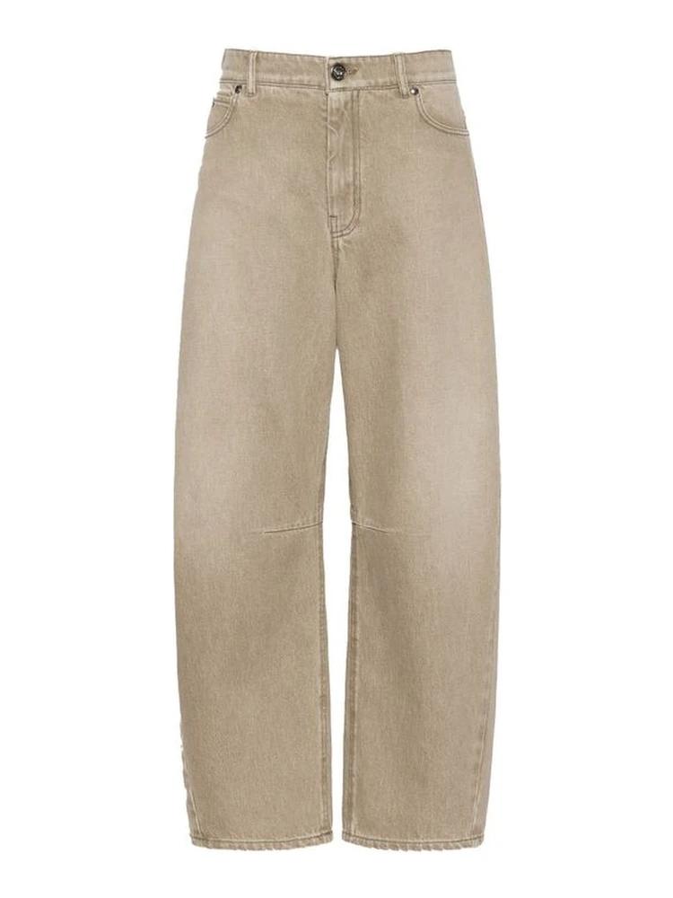 Beige Cotton Relaxed Fit Jeans