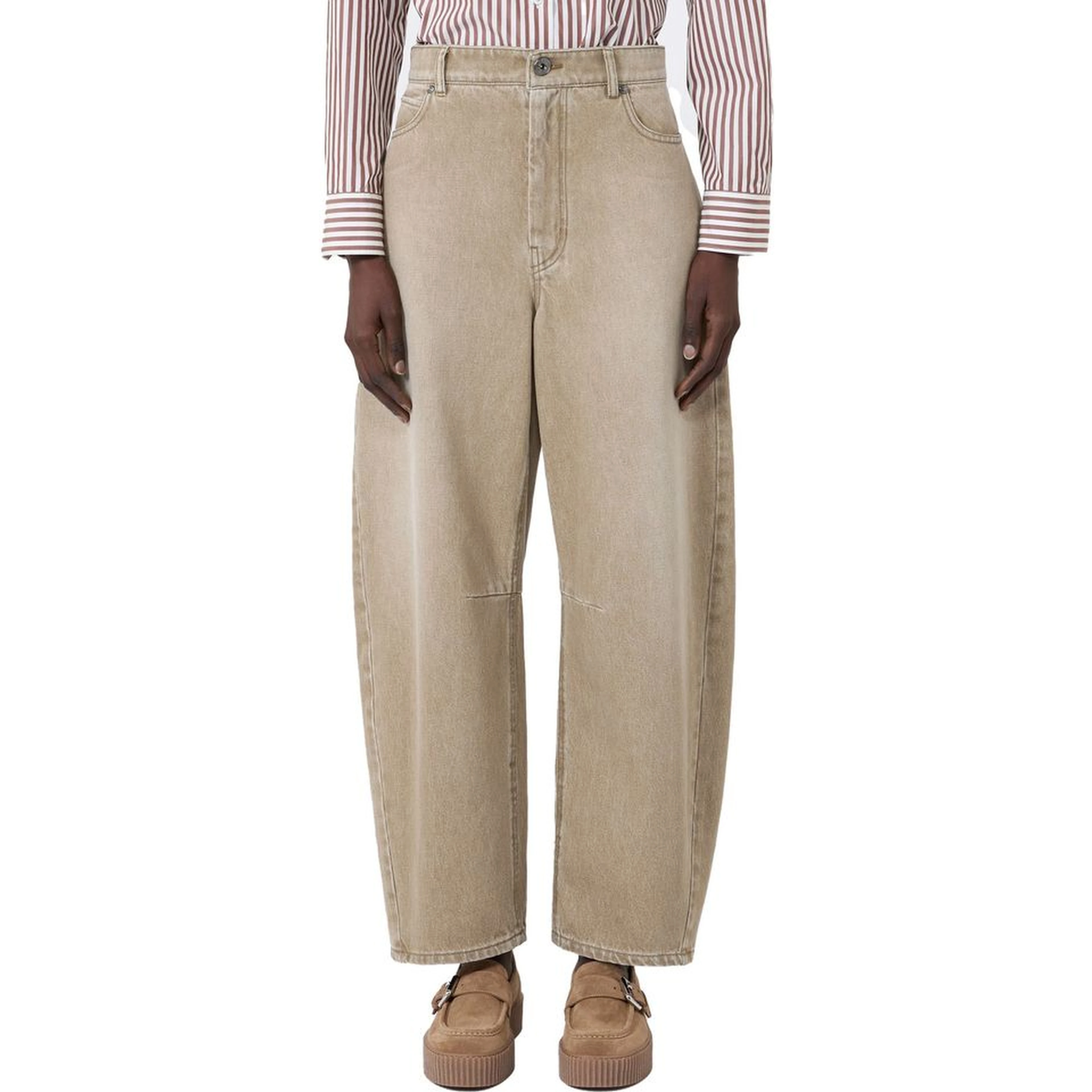 Beige Cotton Relaxed Fit Jeans