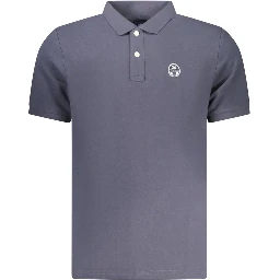 Blue Cotton Men Polo